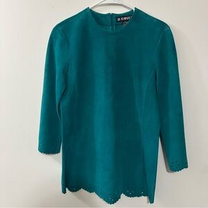 In Transit 2 Womens 100% Leather Crew Neck Quarter Sleeve Blouse Top Teal Size M